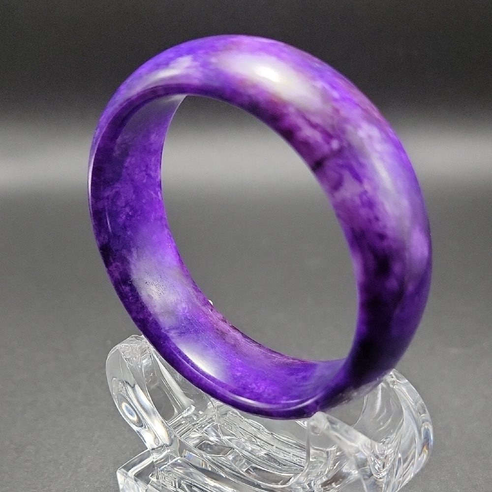 Elegant Wide Purple Dyed Quartz Bangle Bracelet 64.8mm / 2.55" Inside Dia - NWOT